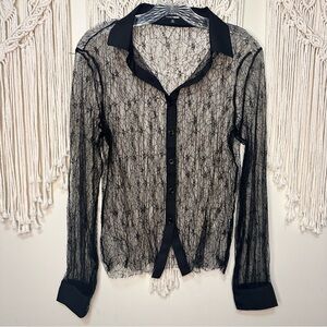 Black Goth Lace Button-Up Blouse